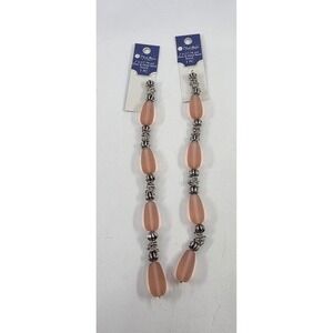 Blue Moon Beads‎ 7in Glass & Metal Bead Strand Matte Pink Teardrop Silver Lot x2